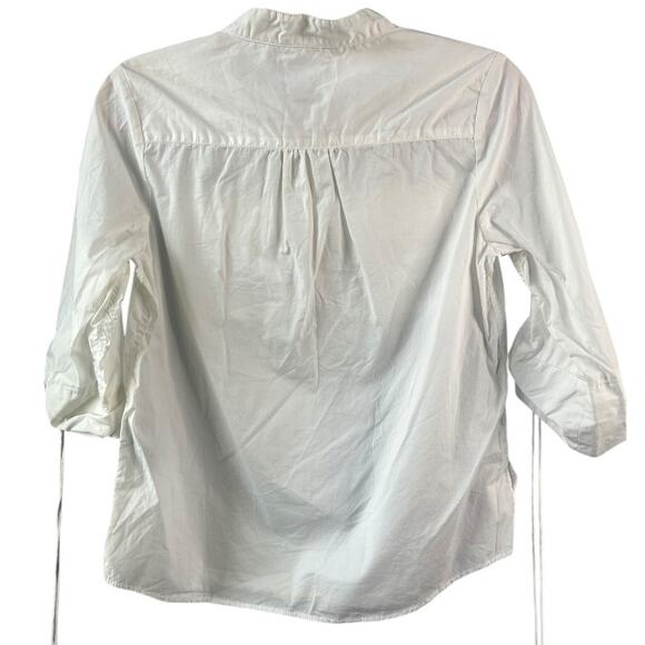 Obey white button up tie cinch 1/2 sleeve blouse 100% cotton woman's US6 small - Picture 2 of 7